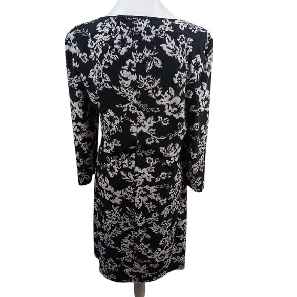 Chaps, Black & White Print Dress, Size XL, Flattering Ruching Detail, Stretch - Picture 2 of 12